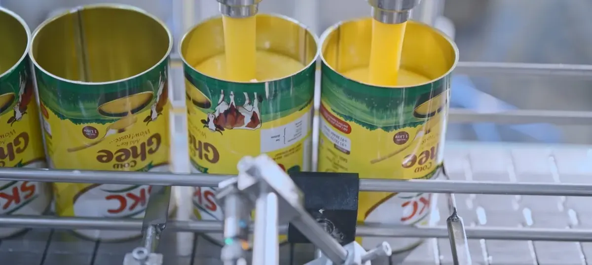 Filling ghee into tins